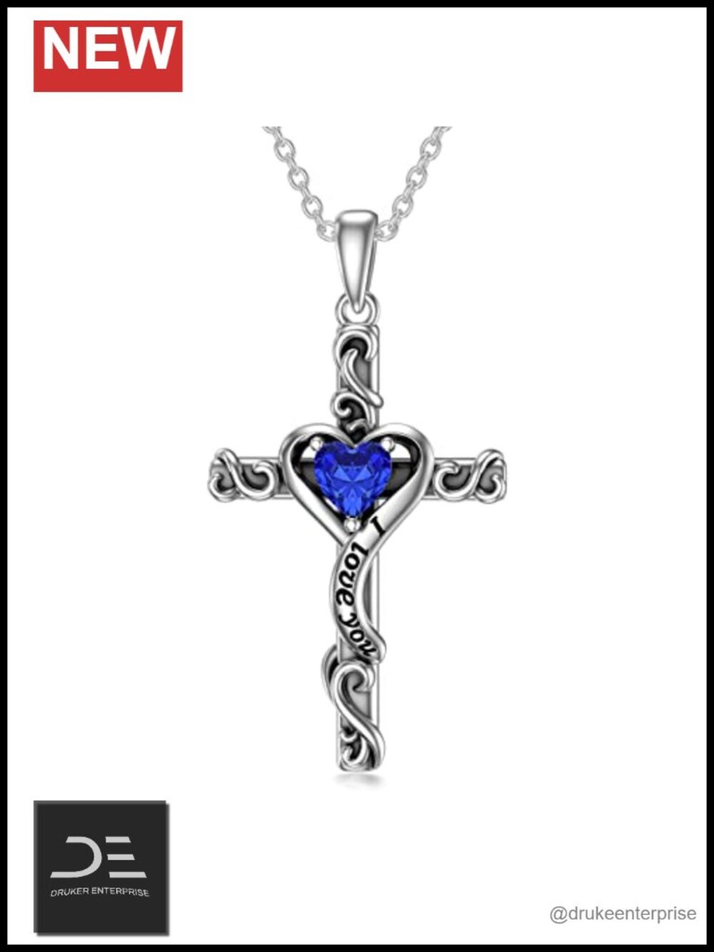 925 Sterling Silver Cross Pendant Necklace with Sapphire Birthstone for Women